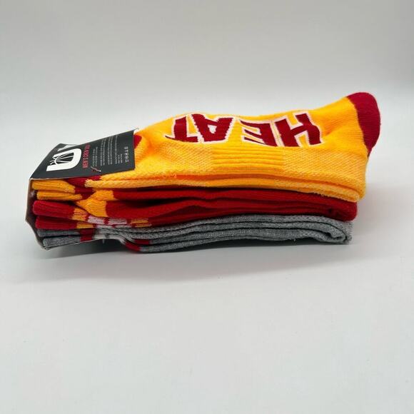 Miami Heat Socks Mens 6-12 Multicolor 3 Pair Logo Crew Socks NBA Basketball NEW - Picture 4 of 9